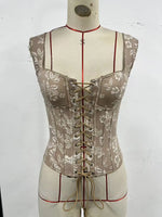 Sexy Khaki Floral Print Tank Top Women Summer Front Bandage Cross Slim Fishbone Camisole Vacation Y2K Slim Corset Streetwear