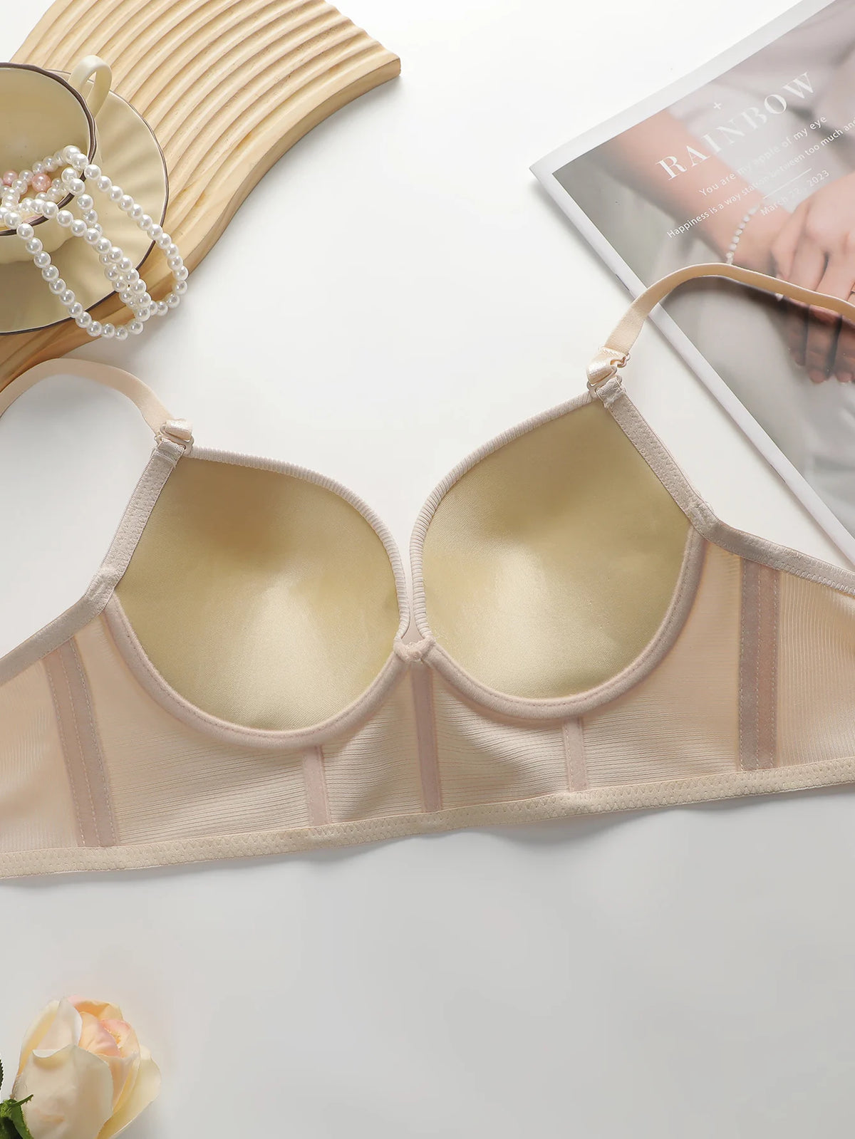 Women Ribbed Longline Push Up Bra Adjustable Thin Strap Side Support Anti Sag Brassiere Breathable Solid Daily Lingerie B6075