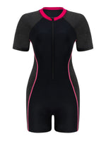 2026 Zipper Slim One Piece Swimsuit Women Padded Short Sleeve Swimwear Female Bather Bathing Swimming Swim Surf Suit Beachwear