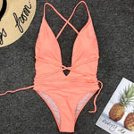 New 2025 Sexy Deep V Neck Wrap Around Female Swimwear One Piece Swimsuit Women Backless Monokini High Cut Bathing Suit Swim Lady