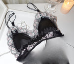 MOYISU Luxury Chinese Style Pure Desire Girl Bra Thin Triangle Cup Purple Embroidery Light Luxury Silk Sexy Lace Underwear Set