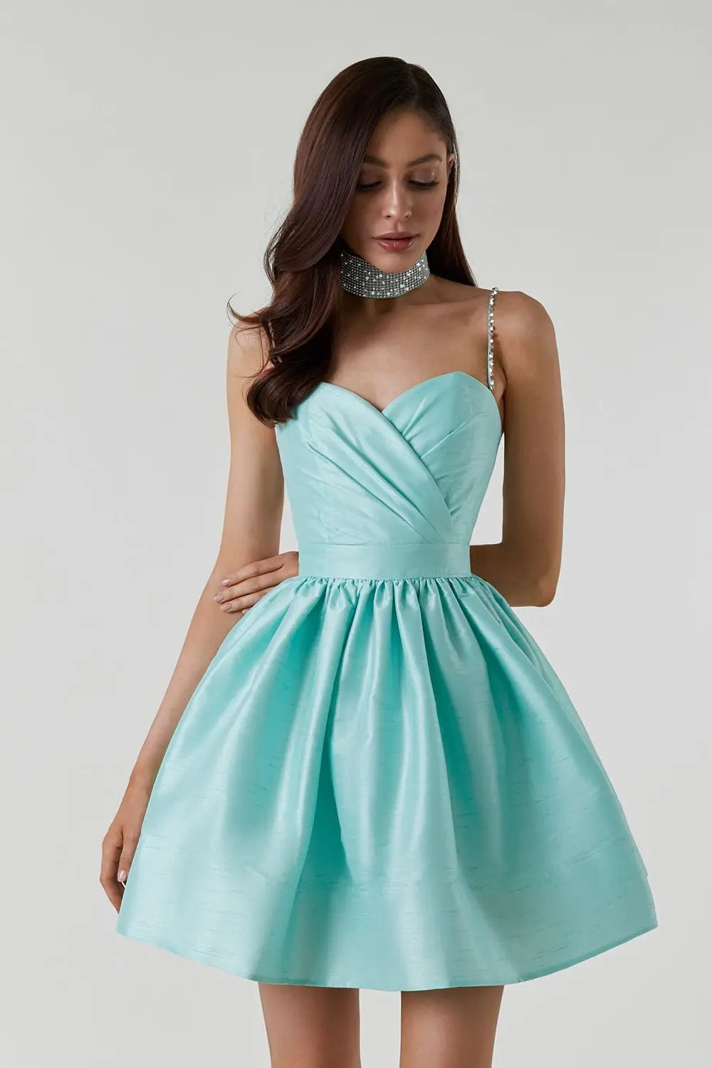 Party Dresses For Women Diamond Spaghetti Strap Solid Color Low Cut Sexy Mini Evening Dress Fashion Elegant Banquet Chic Vestido