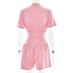 FDYOUI New 2026 Summer Zip-up Corset Playsuits Women Casual Short Sleeve Sports Fitness Overalls One Piece Tunics Yoga Bodysuit