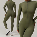 Zipper Workout Jumpsuit Sports Overalls Women Gym Clothing Running Long Sleeves Fitness Gym Tracksuit Short Sportswear Yoga Set