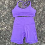 Solid Color Soft Women Gym Yoga Short Cycling Set Cross Back GymBra+High Waist Short Leggings High impact shockproof Sportwear
