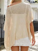 Women Off Shoulder Knitted Poncho Tops Loose Fit Cover Ups Summer Fall Sheer Shawl Wraps Blouse for Street Beach