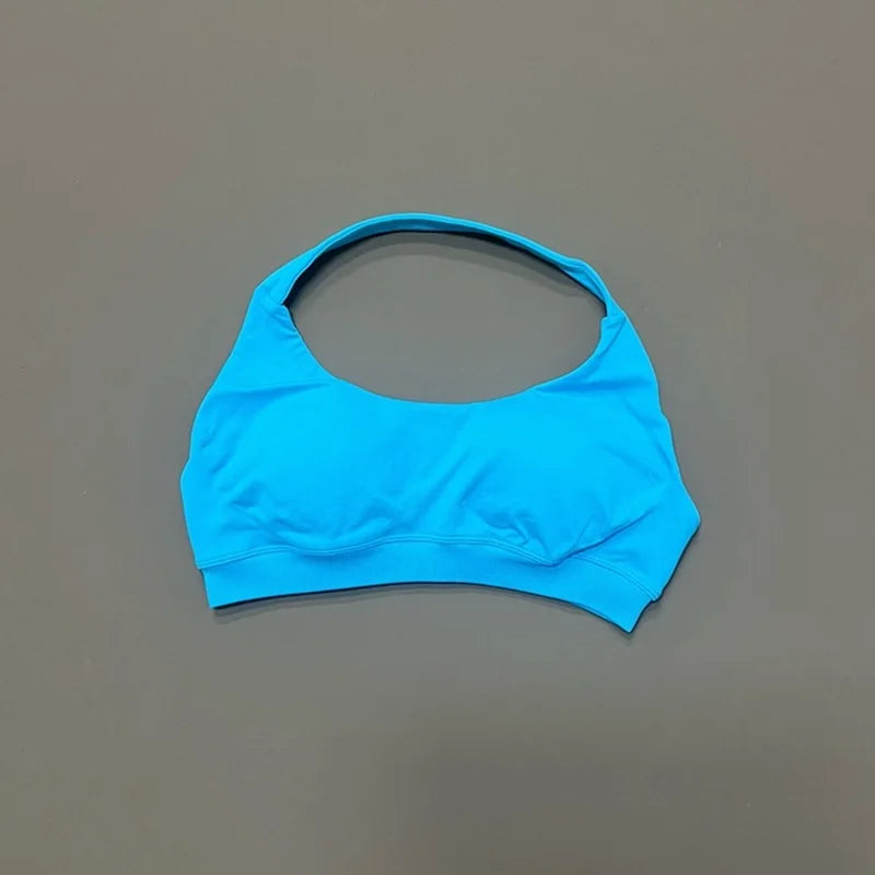 HISTELLO Impacts Sports Bra Women Seamless Yoga Halter Top High Support Push Up Open Back Gym Wear Workout Fitness Underwear