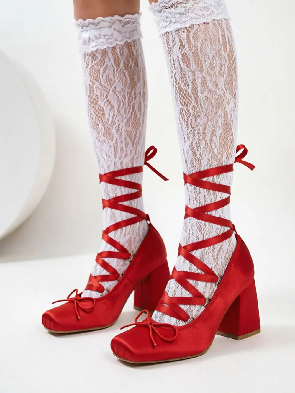 2026 Big Size 43 Cute Red Lolita Ankle Wrap Pumps Sweet 9cm Square High Heels Gothic Cosplay Ballet Style Mary Janes Shoes Women