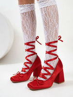 2026 Big Size 43 Cute Red Lolita Ankle Wrap Pumps Sweet 9cm Square High Heels Gothic Cosplay Ballet Style Mary Janes Shoes Women
