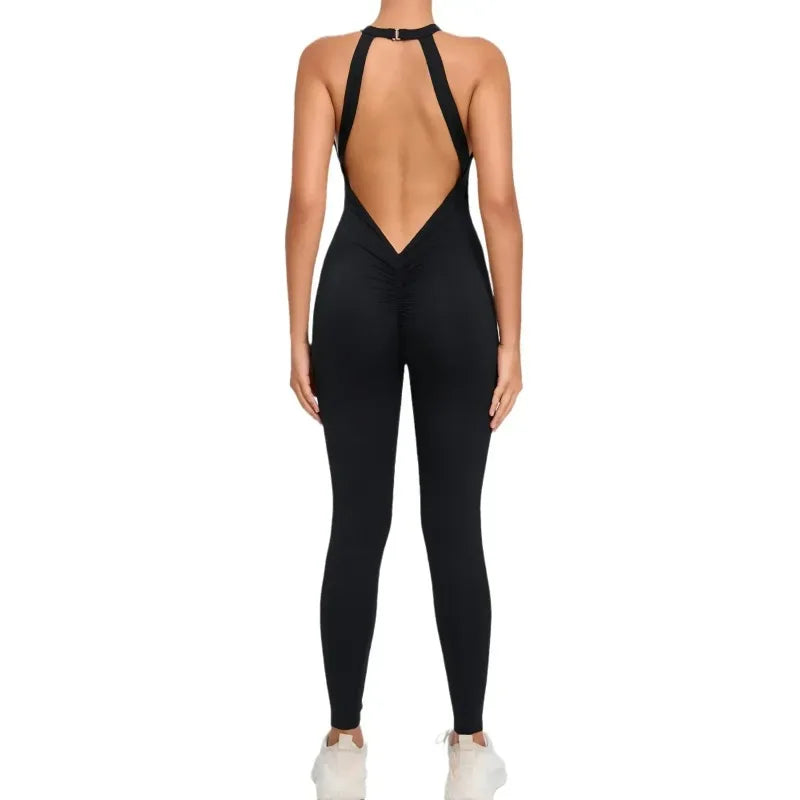Seamless Yoga Jumpsuits Sports Fitness Peach Hip-lifting Backless Buckle One-Piece Training Gym Workout Tracksuits for Women