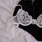 MOYISU Parisian Lace Half Cup Bra Set - Ultra-Thin Underwire Summer Lingerie with Sheer Cutouts & No Sponge Sexy French Desire