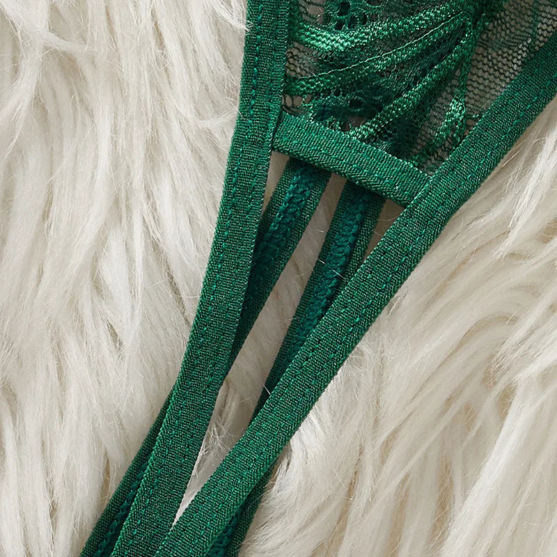 Women Lace Lingerie Ultra Sexy French Thin Bra Sets Intimate Exotic Sets Luxury Erotic Lingerie Dark Green Youth Sexy Lingerie
