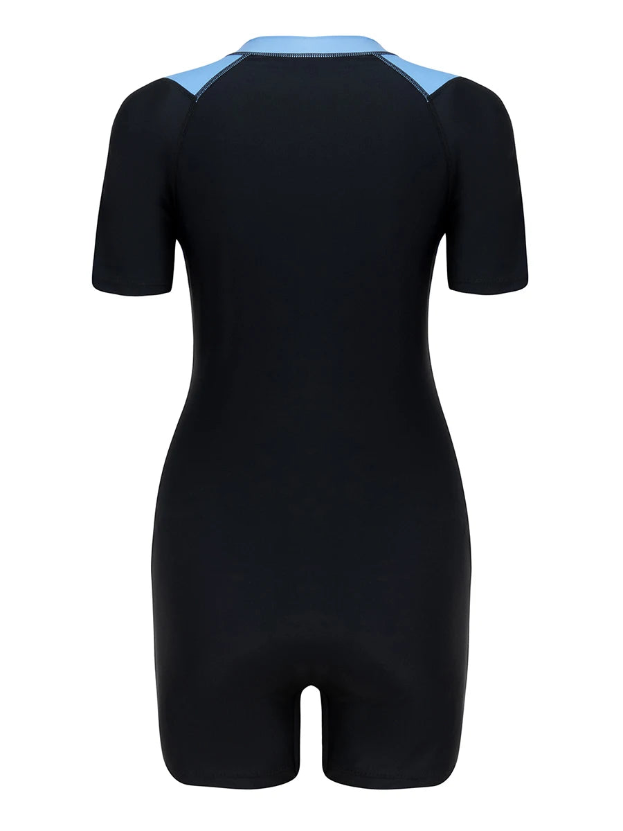 2026 Zipper Short Sleeve Slim Swimsuit Women One Piece Padded Swimwear Female Bather Bathing Swimming Swim Surf Suit Beachwear