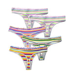 5Pcs/Set G-string Women Panties Female Low Waist Thongs Seamless Underwear Sexy Lingerie Rainbow Striped Cotton Underpants M-XL