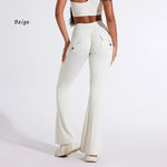 DIAS FIT JOY Women's pocket bell bottoms yoga high waisted hip lifting fitness pants quick drying running exercise fitness gym