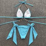 Wrap Around Halter Metal Chains Bikinis 2025 Diamond Bikini Women Swimsuit Female Swimwear Two Pieces Bikini set Bathing Suit