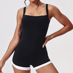 Women's Seamless Yoga Jumpsuit - Quick-Dry Color Block Naked Feel Bodysuit & Cut-Out Backless Straps for Running Fitness Workout