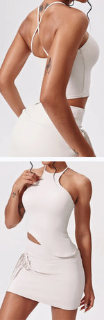 Tennis Suit Set Yoga Set Casual Outdoor Bra Golf Short Skirt Anti-light Running Pocket Fitness Suit Breathable Sports Tank Top