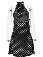 FDYOUI Woman Clothes Halter Sleeveless Polka Dot Satin Short Dress 2026 Summer Sexy Bandage Backless Mini Evening Party Dresses