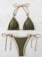 Women Green Halter Micro Ring String Bikini Sets Two Pieces Tie Thong Swimsuit Swimwear Bathing Suit Beach Outfits Biquini