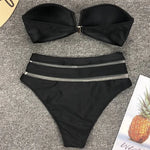 Sexy Bra Cup Bandeau Bikinis High Waist Bikini Women Swimsuit Female Swimwear Two-pieces Bikini Set Mesh Bathing Suit Swim Lady