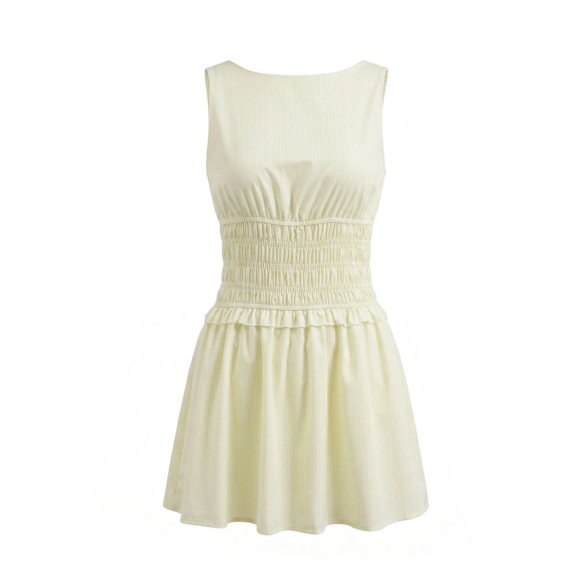 2026 Summer Women's Sleeveless Short Dress Stripe Print Boat Neck Waist-Cinching Slim Fit Dress Holiday Daily Casual Streetwear