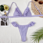Sexy Bikini Women Swimwear Swimsuit Light Purple Pit Striped Ruffled Lettuce Trim Bikinis Set Bathing Suit Beach Bikini Biquinis