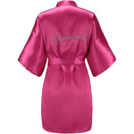Women's Satin Kimono Robes with Rhinestones Bride Bridesmaid Short Getting Ready Wedding Dressing Gown