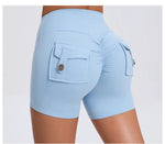 Women's Peach Lifting Yoga Shorts - High Waisted Stretchy Workout Shorts with Button Quick-Dry Tummy Control for Running Fitness