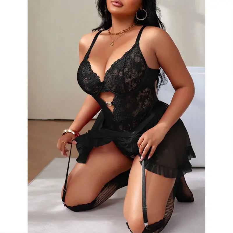 Sexy Bra Set Transparent Floral Lace Bodysuits Underwear Set Push Up Brassiere Sexy Outfit Delicate Intimates Women
