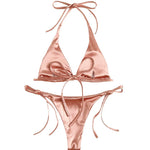 Sexy Satin Halter Brazilian Padded Bikini Female Swimsuit Women Swimwear Two-Pieces Bikini Set Bather Bathing Suit Swim V4966S