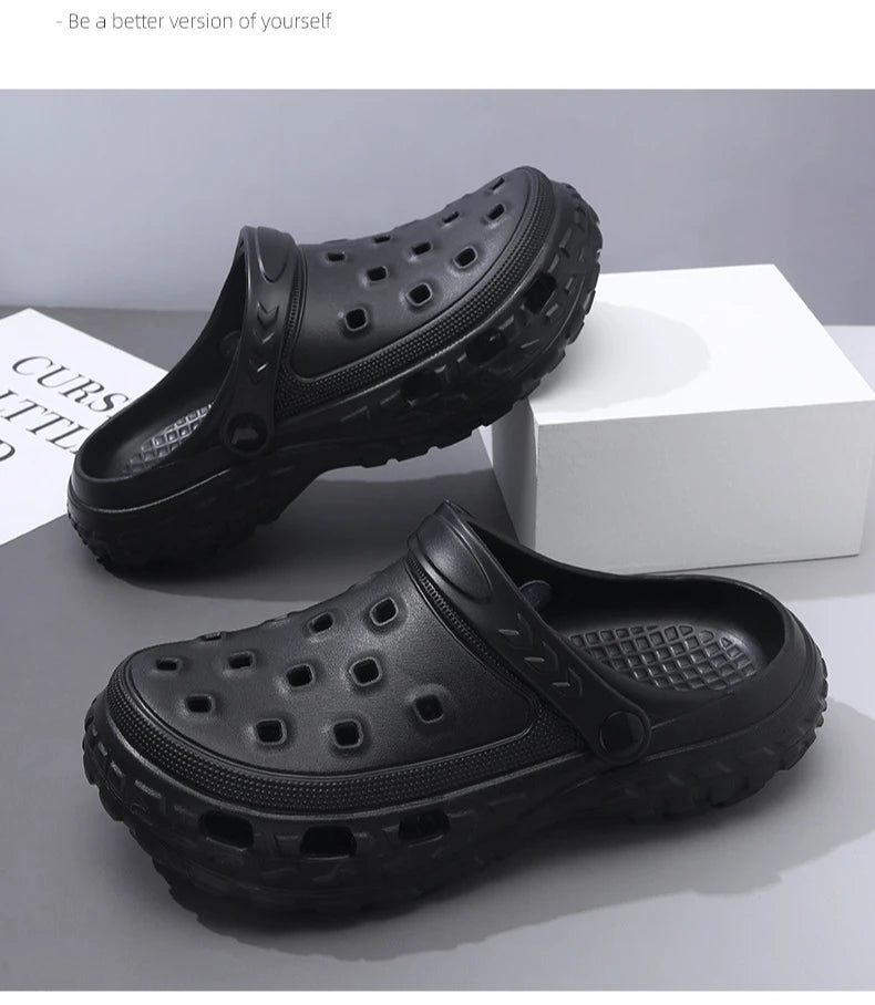 Men Summer Slippers Close Toe Leisure Clogs Soft EVA Anti-slip 2 Way Wear Shoes Couples Indoor Beach Slides Street Sandals