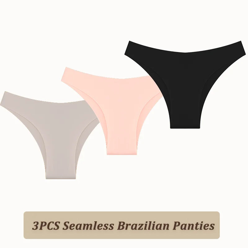 3PCS Seamless Panties Ultra-thin Brazilian Maillard panties Women Ice Silk Underwear Sexy Panty Low Waist G-string Female Solid