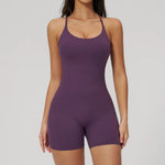 Summer New Hollow Open Back Criss Cross Yoga Jumpsuit Women Outdoor Solid Sleeveless Hip Lifting Pleate Sports Fitness Suits