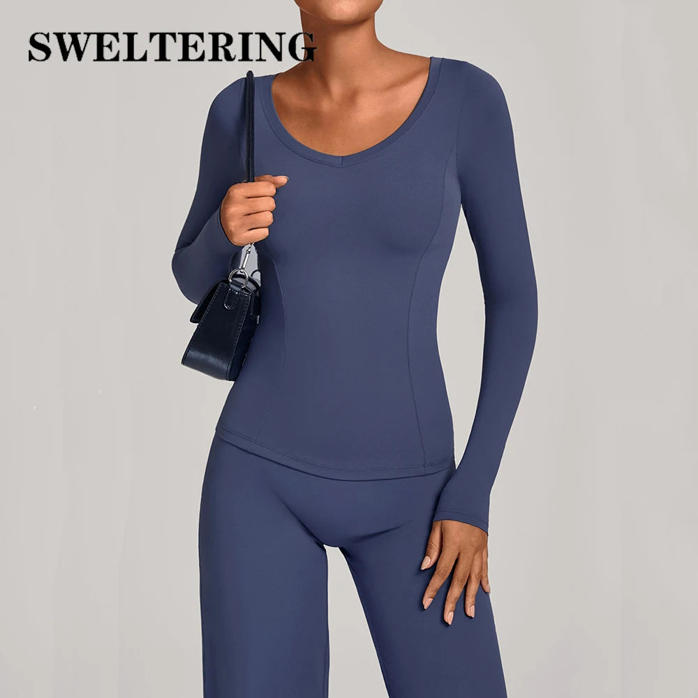 Women's Gym Fitness Shirts Yoga Long Sleeve Running Workout T-Shirts Push Up Sports Top Female Sexy Training Yoga Long Sleeve