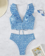 Solid Color Sexy V-neck Ruffle Bikini 2026 Women 2 Piece Swimwear Push Up Padded High Waist Swimsuit Summer Beach Bathing Suit