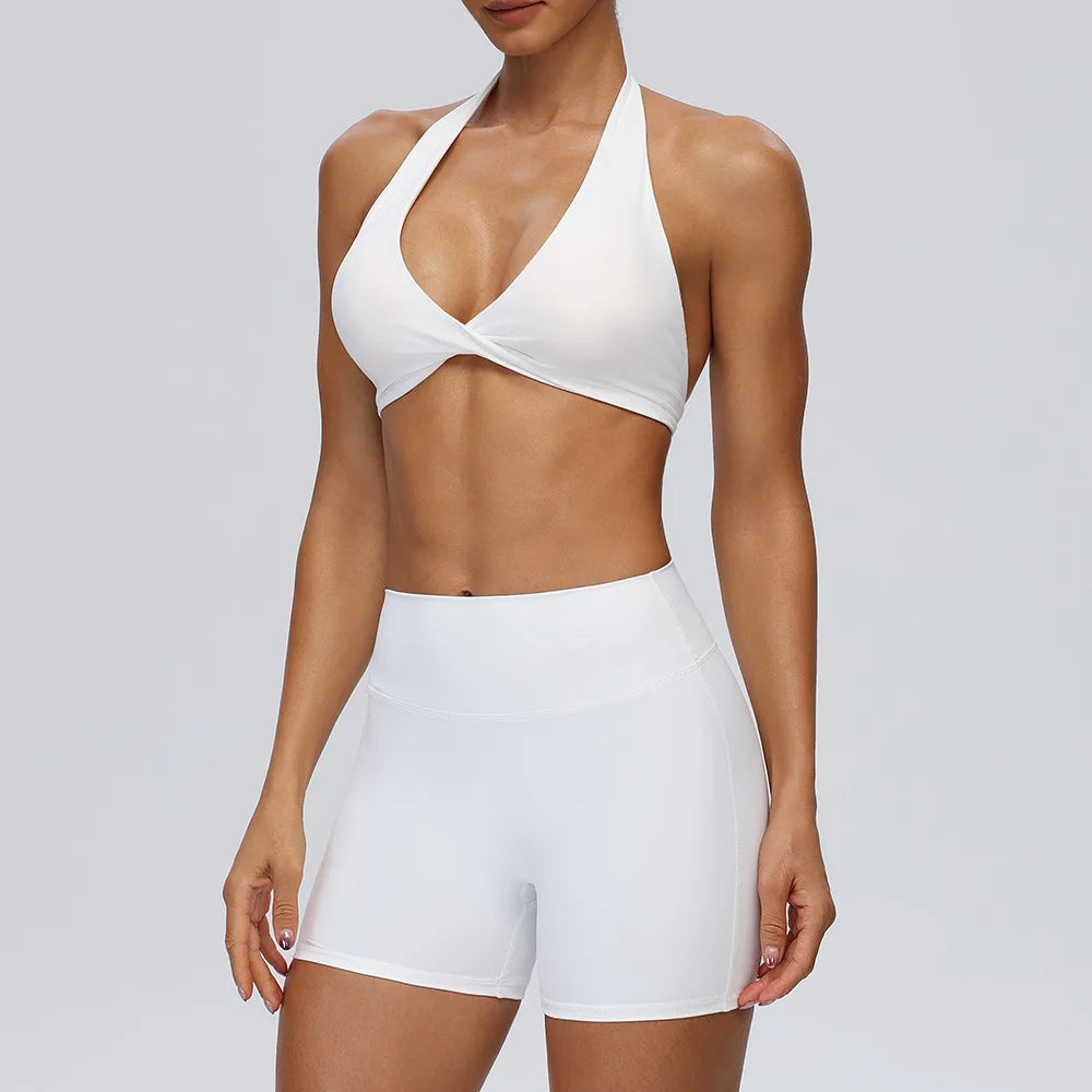 STOUREG Women's Yoga Shorts Set Sports Bra High Waist Tight Gym Running Workout 2 Piece Quick Dry Fitness Activewear
