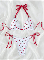 DEKA Women Cute Strawberries Print Bikini Set Sexy Thong Swimsuit Two Pieces Bathing Suit Swimwear