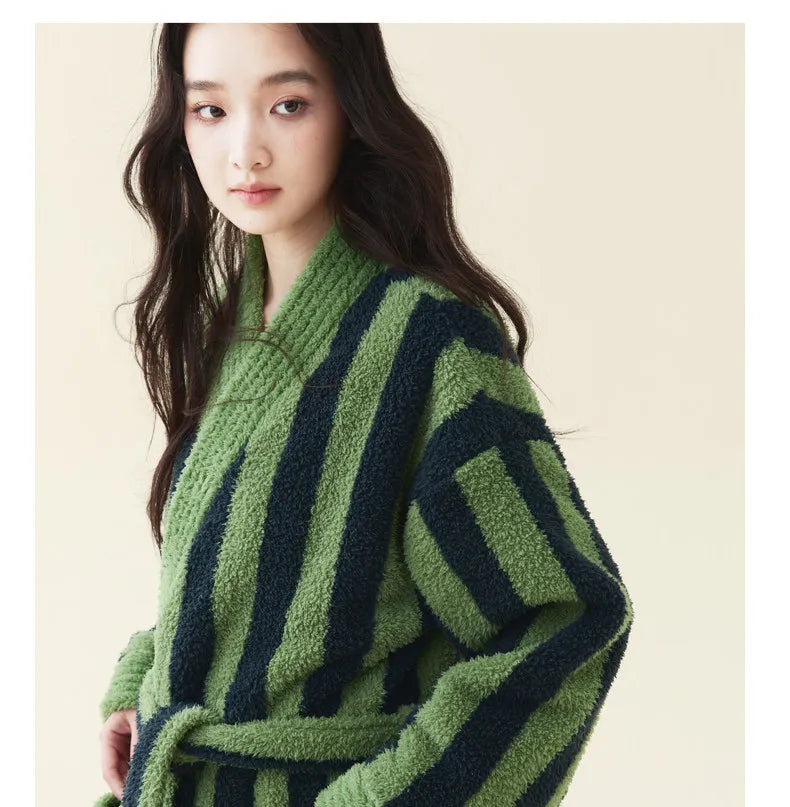 Ladies Thick Coral Fleece Extra Long Bathrobe Couple Sleepwear Set Warm Winter Dressing Gown Soft Loose Home Robe Loungewear