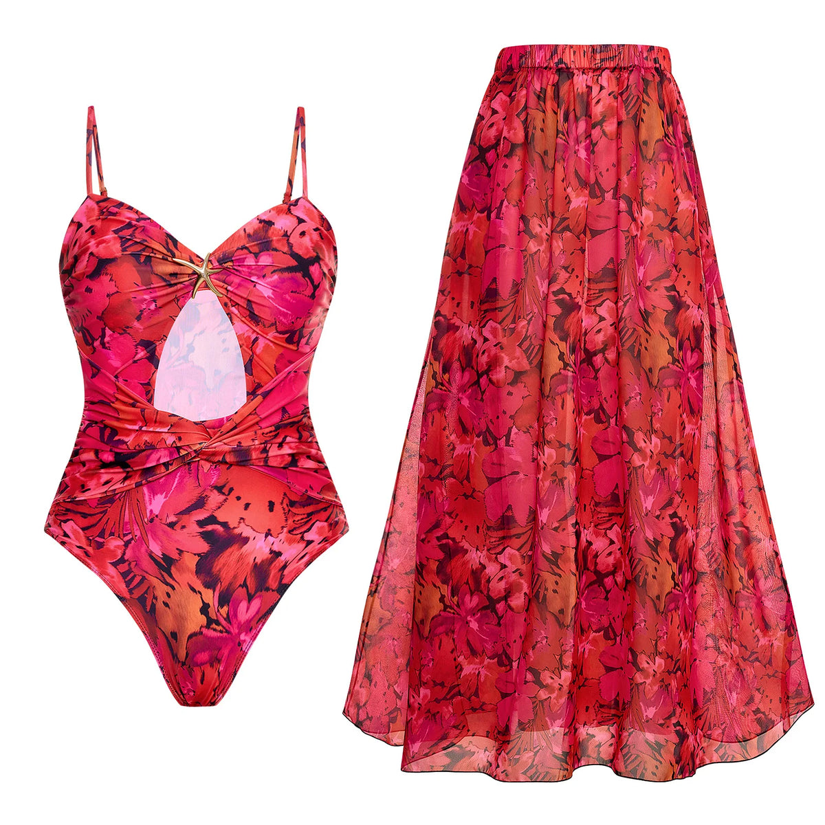 Floral Retro Printed Swimsuit with Cover up Women's Sexy Swimwear Bikini Female Bodysuit Bathingsuit Beachwear 2025