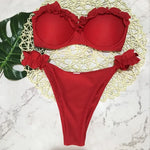 Leopard Ruffled Bra Cup Bikini 2025 Women Bandeau Swimsuit Female Swimwear Two Pieces Bikini Set Push Up Bathing Suit Swim Lady