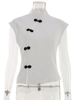 Fashion Women Short Sleeve Tops Tees Button Hollow Out Solid Slim Sheath Elegant Office Top Casual Cheongsam Inspired T-Shirt