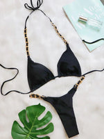 Halter Metal Chains String Micro Thong Bikini Women Swimsuit Female Swimwear Two-pieces Bikini Set Brazilian Bathing Suit Swim