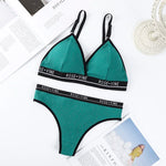 Women's Ribbed Wireless Triangle Bralette and Thong Set Low Rise Panties Daily Wear Comfort Underwear Ladies Sexy Lingerie Set