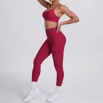 Women's Seamless Yoga Set Cross Back Sports Bra & High Waist Booty Lifting Yoga Leggings Gym Running Fitness Workout Outfit