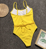 4 Colors Sexy One Piece Swimsuit Swimwear Women Solid Special Fabric Bathing Suit Beachwear with Waistband Maillot De Bain Femme