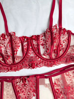 Women's New Floral Embroidered See-Through Mesh Lingerie 4-Piece Set - Sexy Underwear for Special Nights