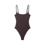 Black And Brown Spaghetti Strap Bodysuits With Rose Gold Button Decor Elegant Slim Fit Shapewear For Women Nightclub Wear 4UMT
