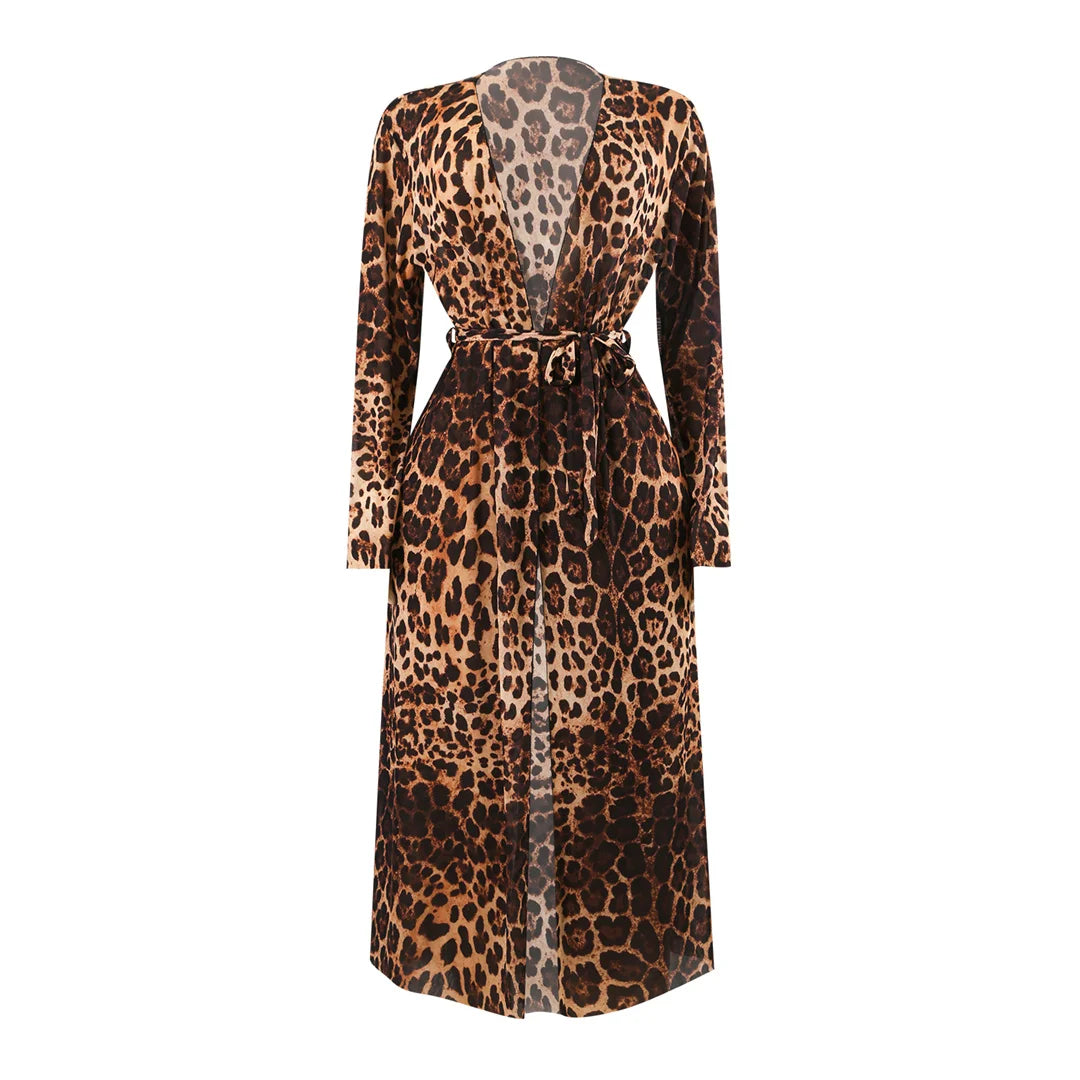 S - XXL With Cover Up Long Sleeve Leopard Printed Women Swimwear One Piece Swimsuit Female Padded Bather Bathing Suit Swim V7353