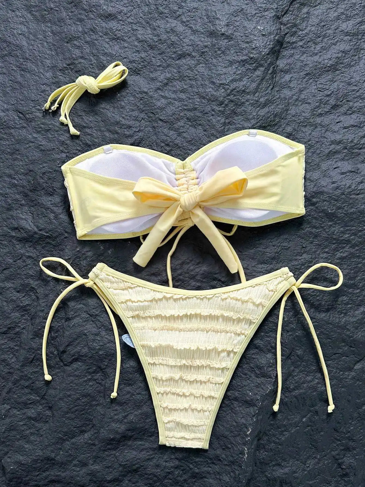 Sexy Yellow Starfish Bikini Set 2026 Women Bandeau Pleate Push Up Bra Drawstring Side Thong Swimsuit Beach Bathing Suit Swimwear
